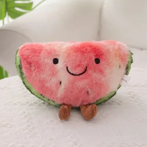 Oreiller en peluche en forme de tranche de pastèque, 23/45cm, visage souriant, mignon, triangulaire, Fruit rouge, coussin avec jambes, décoration en peluche, cadeau