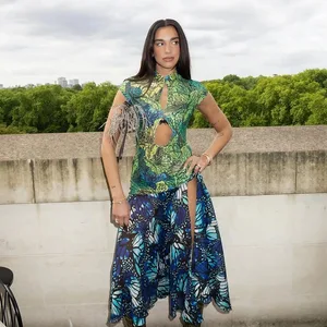 Jungle Butterfly Print Midi šaty Mandarinový límec Výstřih Pas Šaty s vysokým rozparkem 2026 Summer Festival Night Out Wear Women Vestido