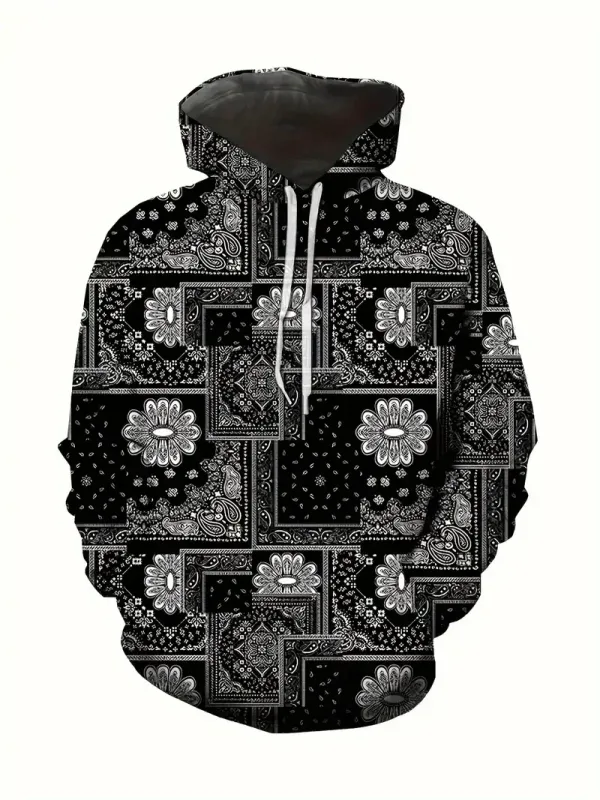 Creative Cashew Pattern Printed Hoodie Cool Men's Hoodie Men's Casual Flat Design Hoodie Paired With Kangaroo Pocket Streetwear
