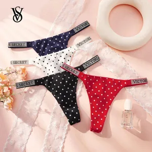 VS ชุดชั้นใน Hipster ผู้หญิงไม่มีรอยต่อ Polka Dot Lace บิกินี่ Cheeky กางเกงชุด Victoria Secret Breathable Cotton Hipster