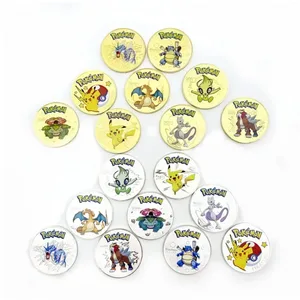 Pokemon Gold Coins Pikachu Anime Commemorative Coin Charizard Golden Round Metal Coin Toys