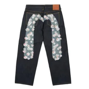 Svarte menn Jeans med rette ben Gul søm Løs slim fit bukser 3D terningtrykk Kunstnerisk design Unik Trending 2025 Ny