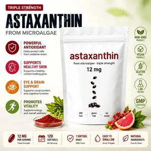Astaxanthin 12mg Softgels - Dukungan Antioksidan Harian Non-GMO Bebas Gluten Bebas Kedelai 120 Kapsul untuk Dewasa