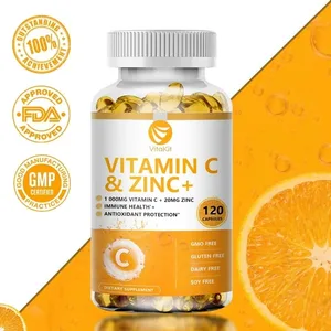 Vitakit 維生素 C 1000 毫克，含鋅 20 毫克 120 粒維生素膳食補充劑 |非基因改造和無麩質素食