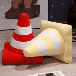 로드 블록 쿠션 박제 부드러운 실물 같은 플러시 트래픽 콘 도로 건설 콘 베개 키즈 완구 홈 인테리어
