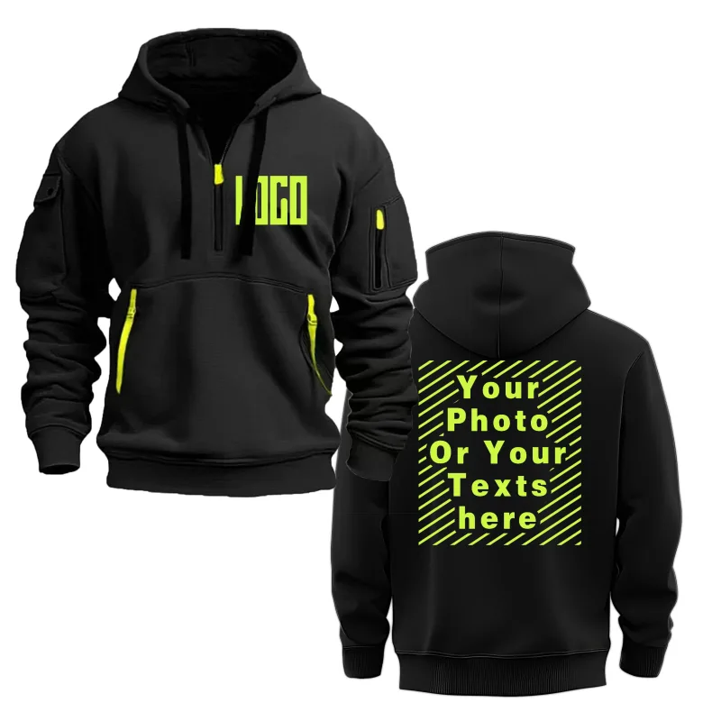 Customized DIY Printed Hoodies for Men and Women, Loose Casual Sportswear with Zipper, Long Sleeved Hoodies with Multiple Pocket