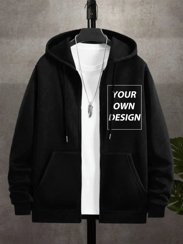 M-3XL Men Personalized Custom DIY Print Casual Fashion Zip-Up Hoodies Loose Youth Coat Basic Campus Sportswear Street Pocket Top
