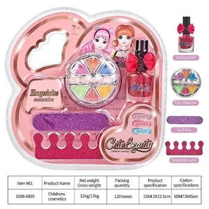 Crianças kit de maquiagem lipgloss sombra unha polonês arquivo não-tóxico maquiagem princesa menina cosméticos lavável presente de natal para o miúdo