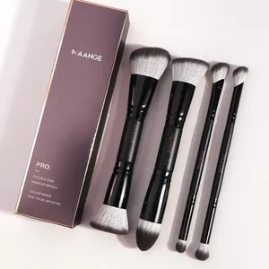 4 Buah Set Kuas Rias Ujung Ganda dengan Kotak Alas Bedak Perona Pipi untuk Eyeshadow Kuas Dasar Pemula Perjalanan