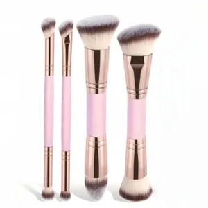 4 Buah Set Kuas Rias Dasar Ujung Ganda dengan Kotak Detail Perona Pipi Bedak Foundation untuk Kuas Eyeshadow Perjalanan Pemula
